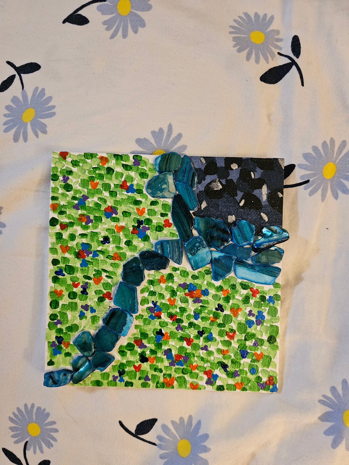 Hand-painted 5x5 Water garden painting