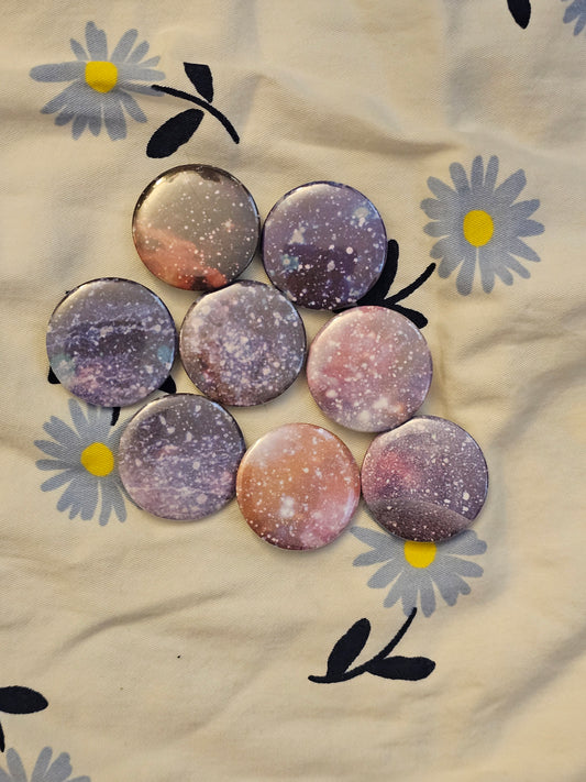 1.25" pink or purple space themed mystery button pin