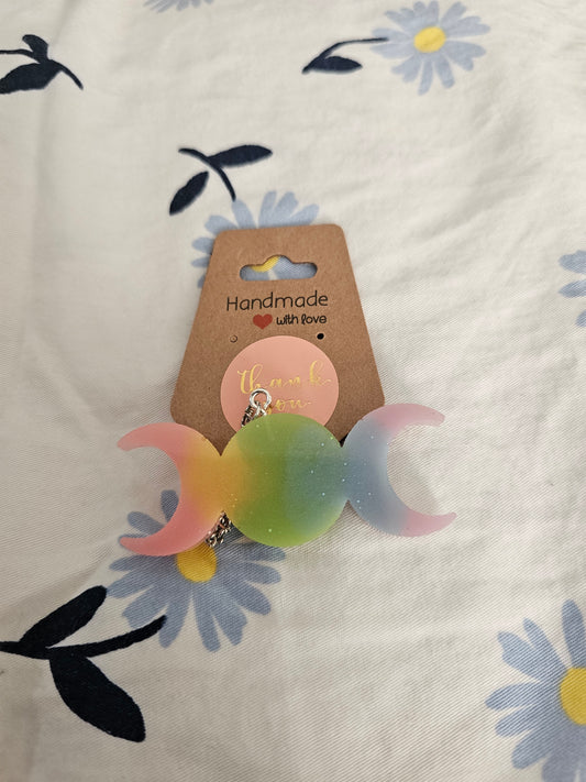 rainbow 2-sided moon keychain