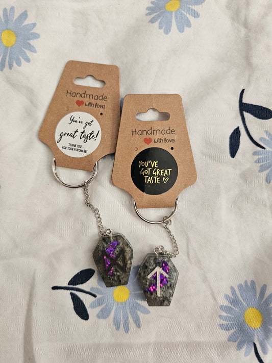 Black and purple Runic Coffin Keychains
