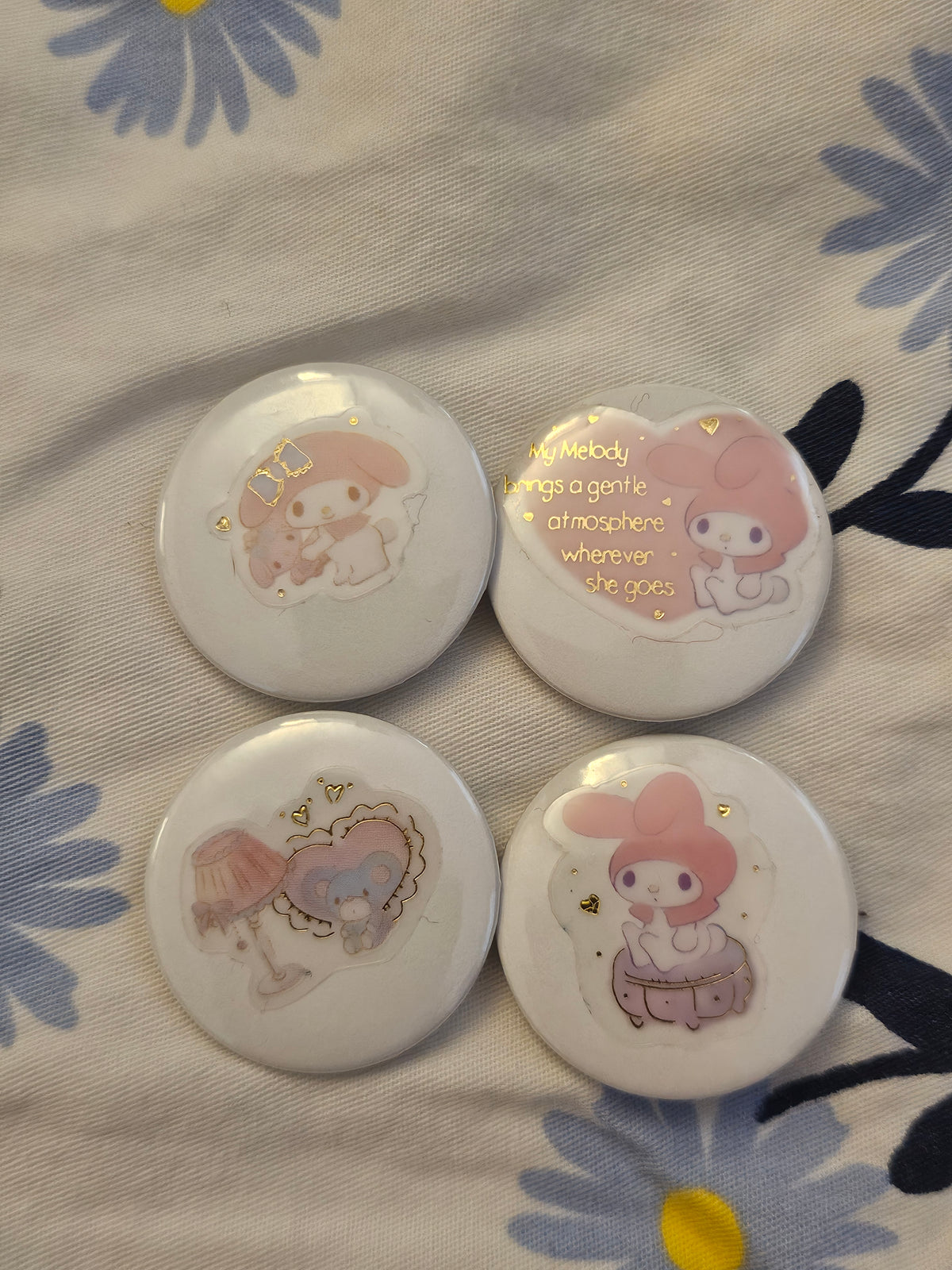 Pink bunny 1.25" button set (4 pieces)